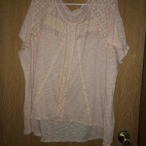 Blush pink t shirt with lace detail 26/28